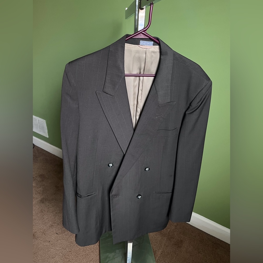 Vtg Carlo Pucci Couture olive-gray striped Double Breasted sport coat 4x1 men